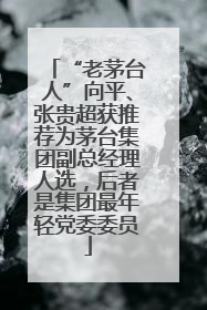 “老茅台人”向平、张贵超获推荐为茅台集团副总经理人选，后者是集团最年轻党委委员