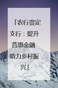 农行贵定支行：提升普惠金融 助力乡村振兴